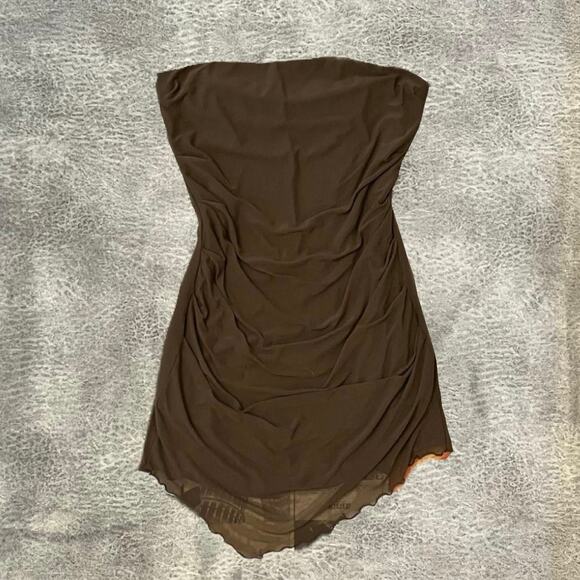 Cider Mesh Strapless Asymmetrical Mini Dress - Picture 1 of 6